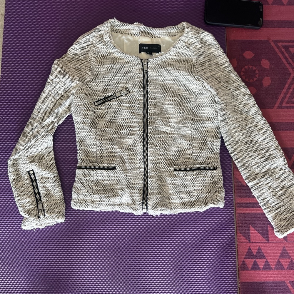 Mango Casual Black and White Tweed Jacket